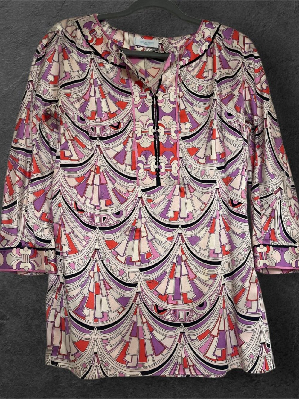 Emilio Pucci Firenze Geometric Silk Tunic Top